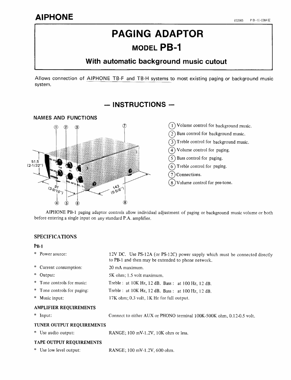 Aiphone PB-1 User Manual | 4 pages