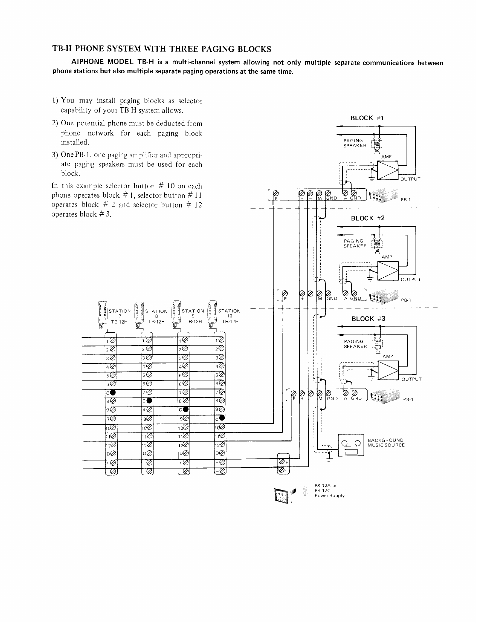 Tb-h phone system with three paging blocks | Aiphone PB-1 User Manual | Page 3 / 4