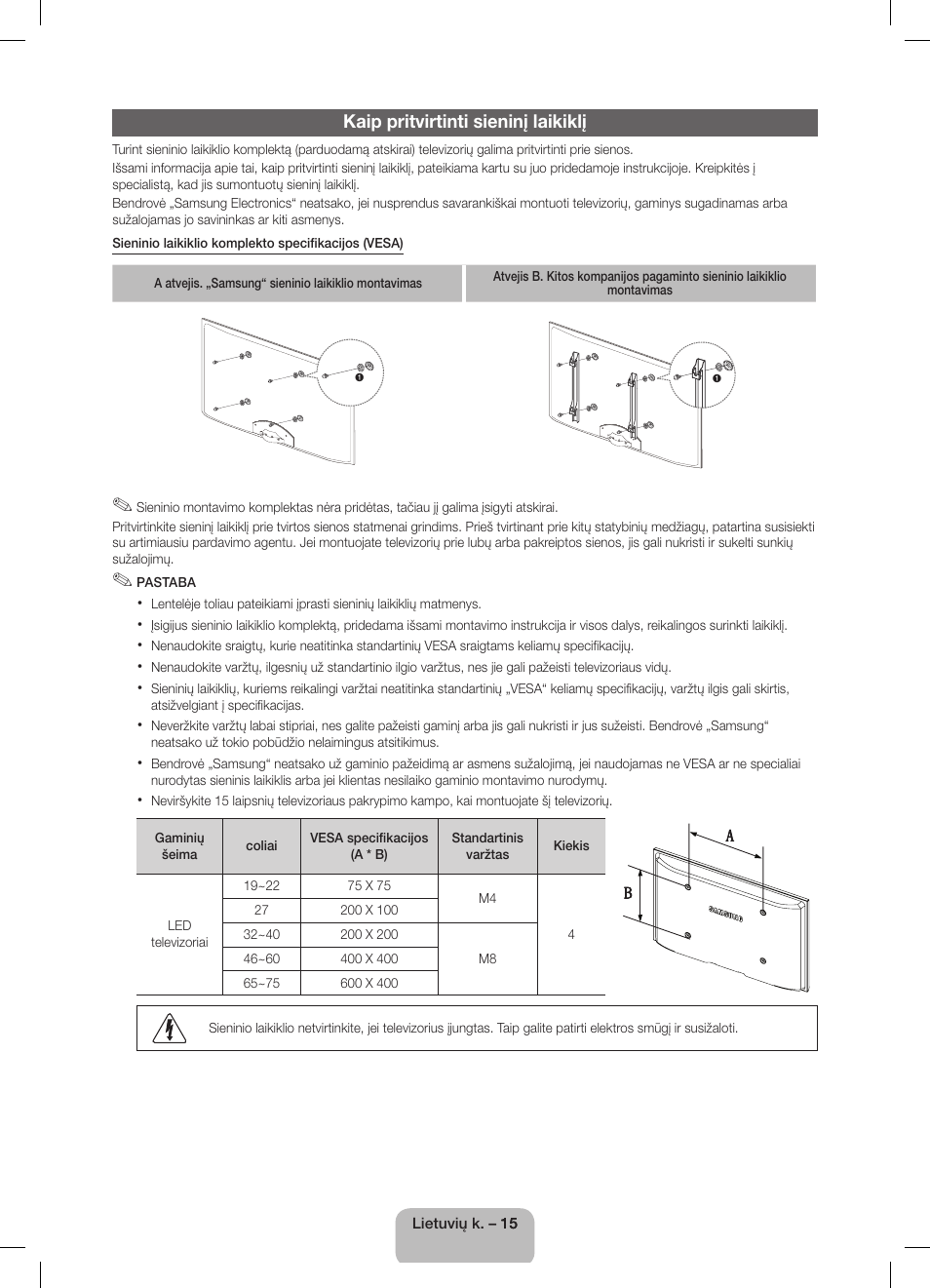 Kaip pritvirtinti sieninį laikiklį | Samsung UE32D5800VW User Manual | Page 105 / 163