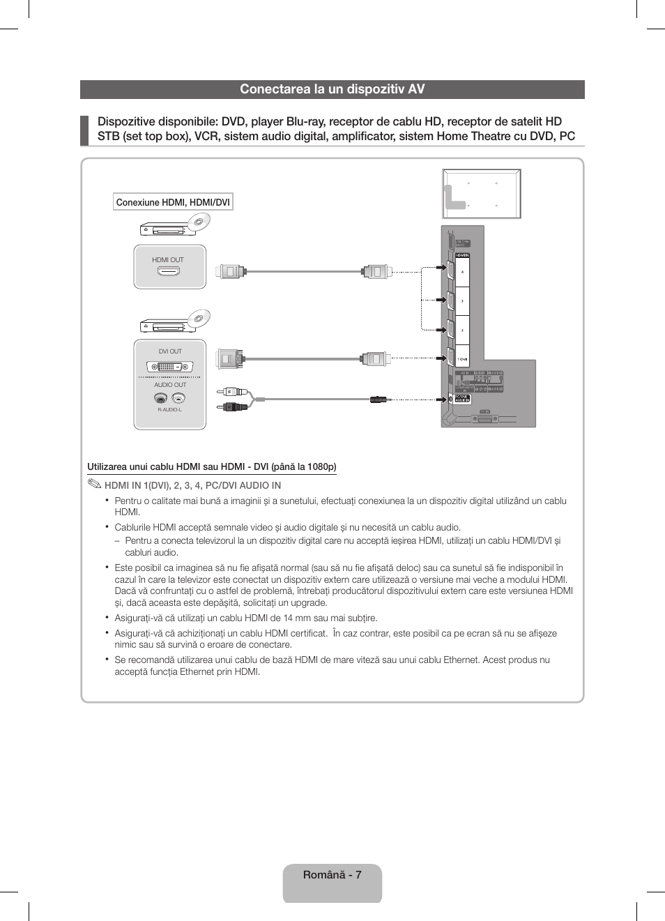 Conectarea la un dispozitiv av | Samsung UE32D5800VW User Manual | Page 133 / 163