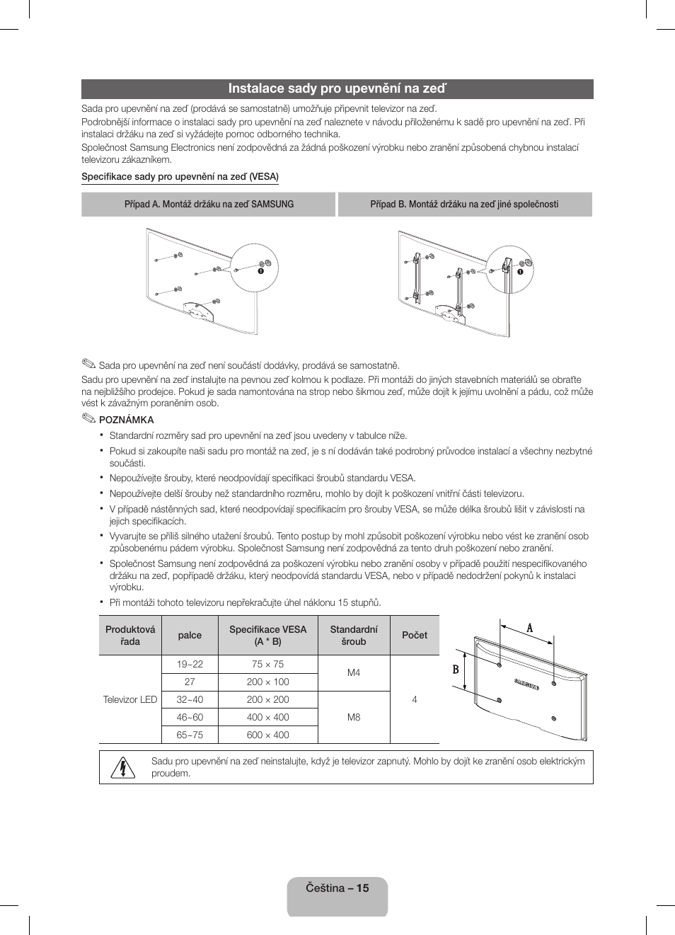 Instalace sady pro upevnění na zeď | Samsung UE32D5800VW User Manual | Page 33 / 163