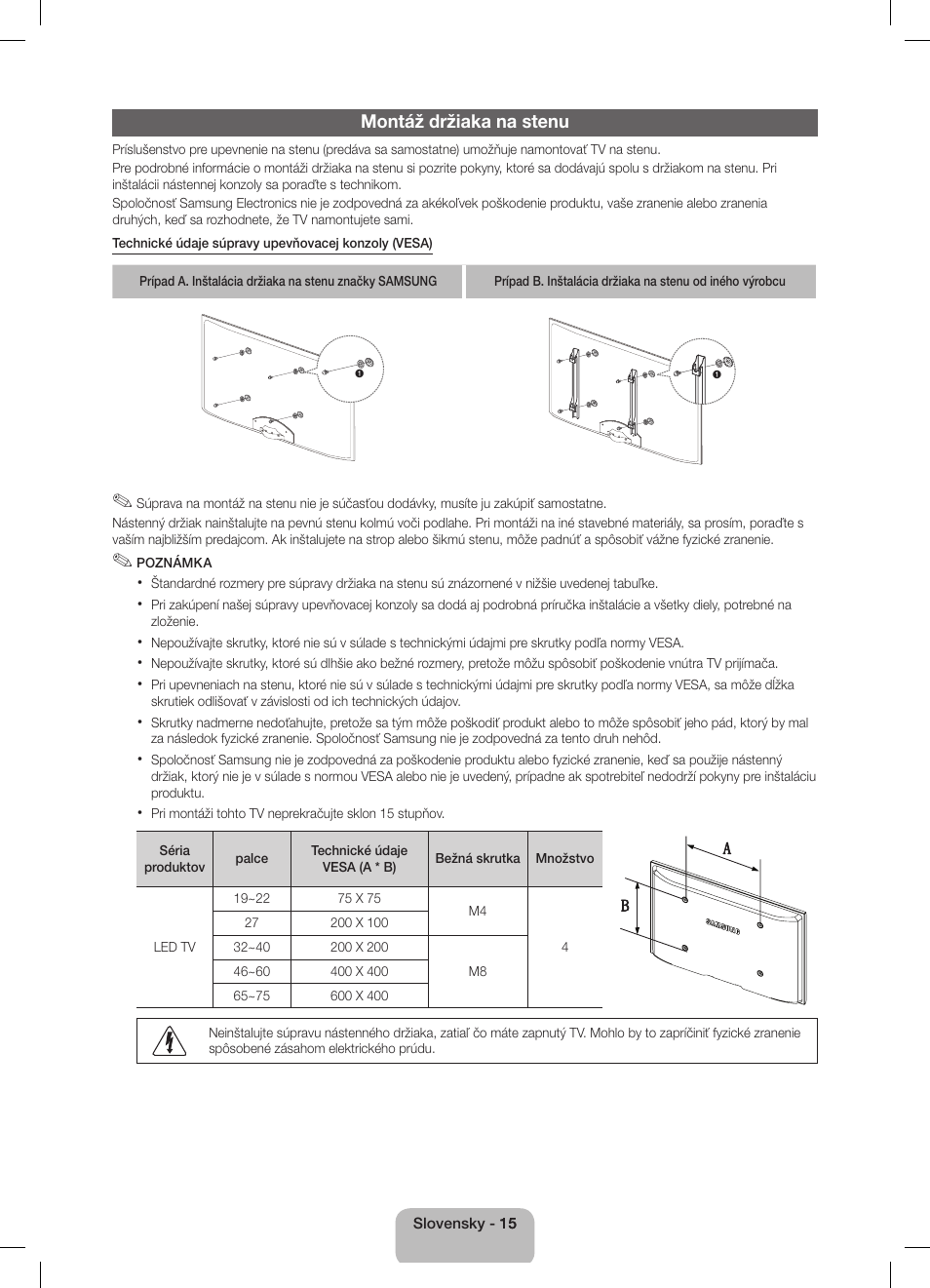 Montáž držiaka na stenu | Samsung UE32D5800VW User Manual | Page 51 / 163
