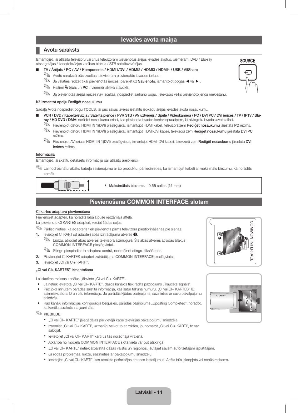 Ievades avota maiņa, Pievienošana common interface slotam | Samsung UE32D5800VW User Manual | Page 83 / 163