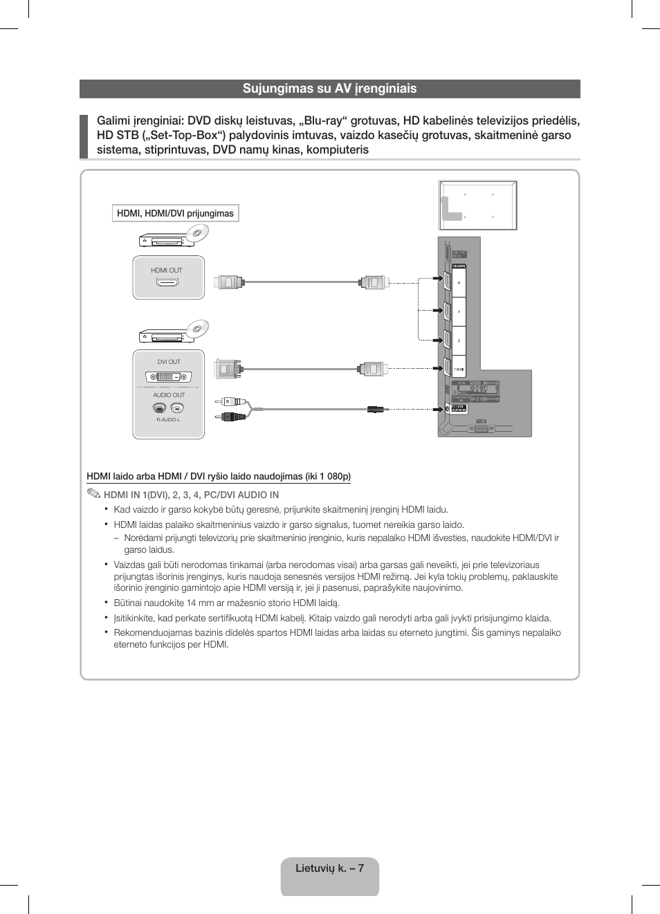 Sujungimas su av įrenginiais | Samsung UE32D5800VW User Manual | Page 97 / 163
