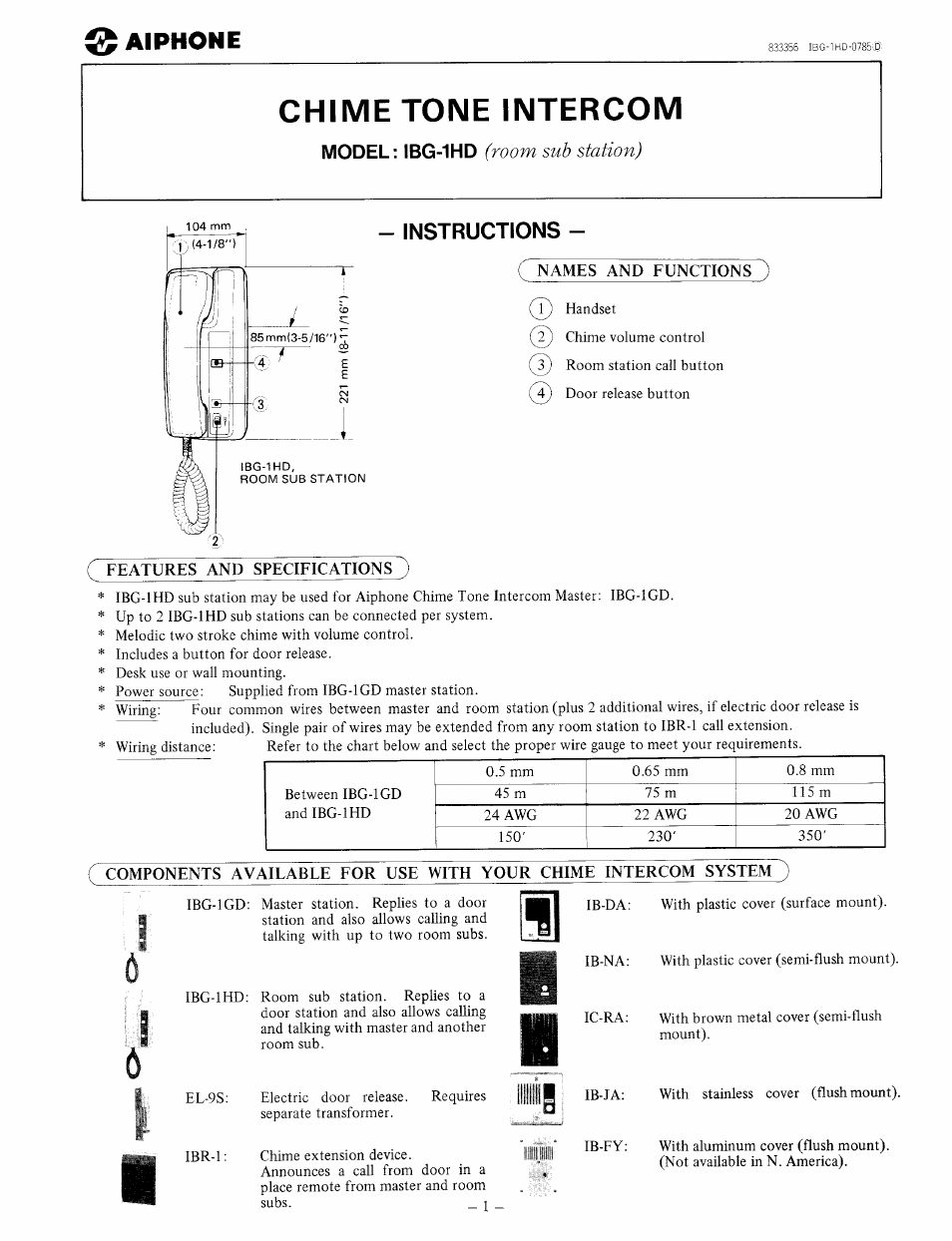 Aiphone IBG-1HD User Manual | 4 pages