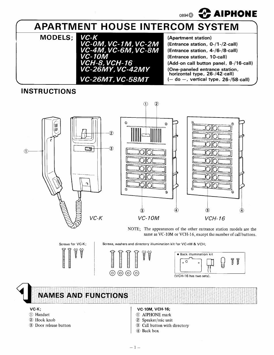 Aiphone VC-58MT User Manual | 8 pages