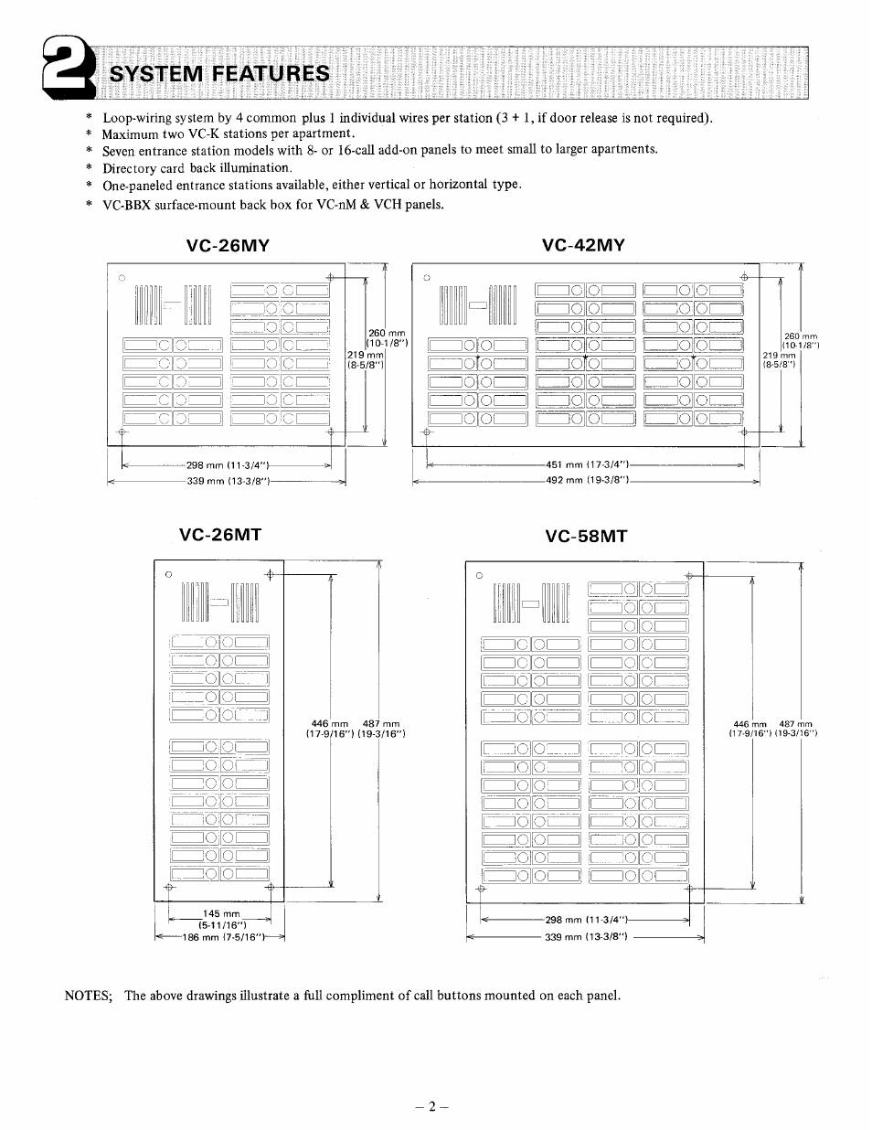 System features, Vc-26my, Vc-42my | Vc-26mt vc-58mt | Aiphone VC-58MT User Manual | Page 2 / 8