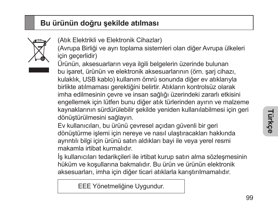 Bu ürünün doğru şekilde atılması | Samsung HM1200 User Manual | Page 101 / 154