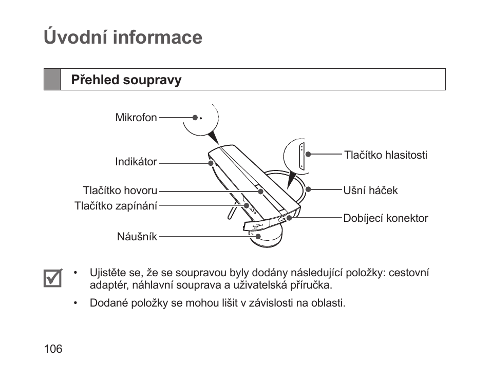 Úvodní informace, Přehled soupravy | Samsung HM1200 User Manual | Page 108 / 154