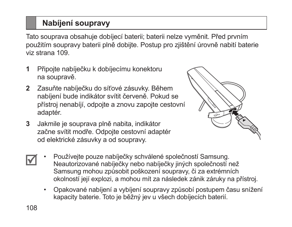 Nabíjení soupravy | Samsung HM1200 User Manual | Page 110 / 154