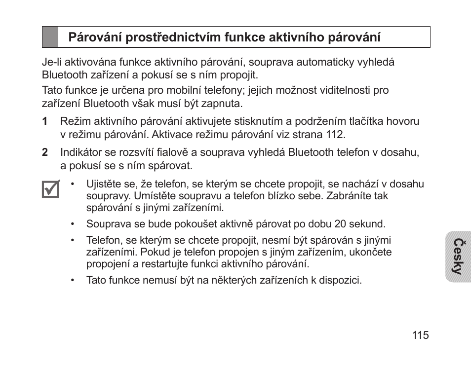 Párování prostřednictvím funkce aktivního párování | Samsung HM1200 User Manual | Page 117 / 154