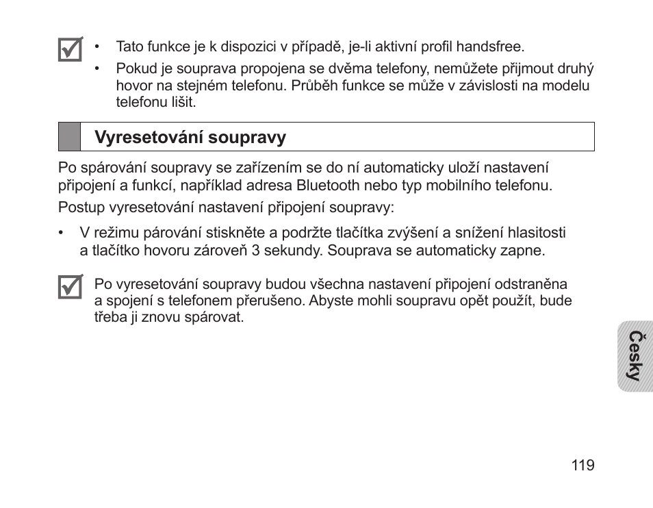 Vyresetování soupravy | Samsung HM1200 User Manual | Page 121 / 154