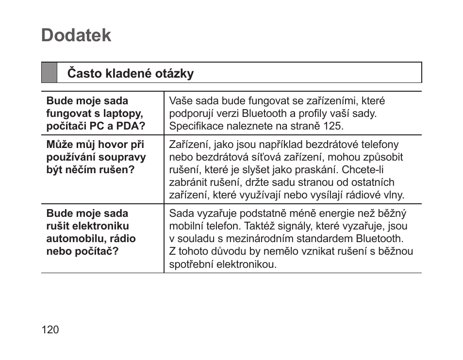 Dodatek, Často kladené otázky | Samsung HM1200 User Manual | Page 122 / 154