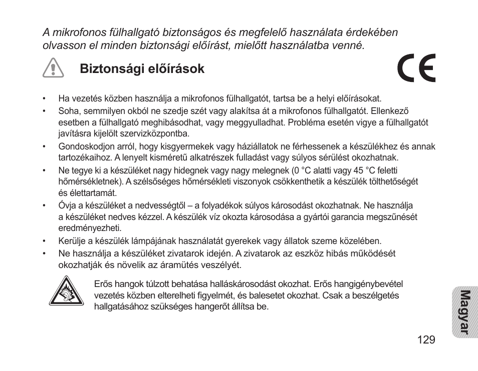 Magyar, Biztonsági előírások | Samsung HM1200 User Manual | Page 131 / 154