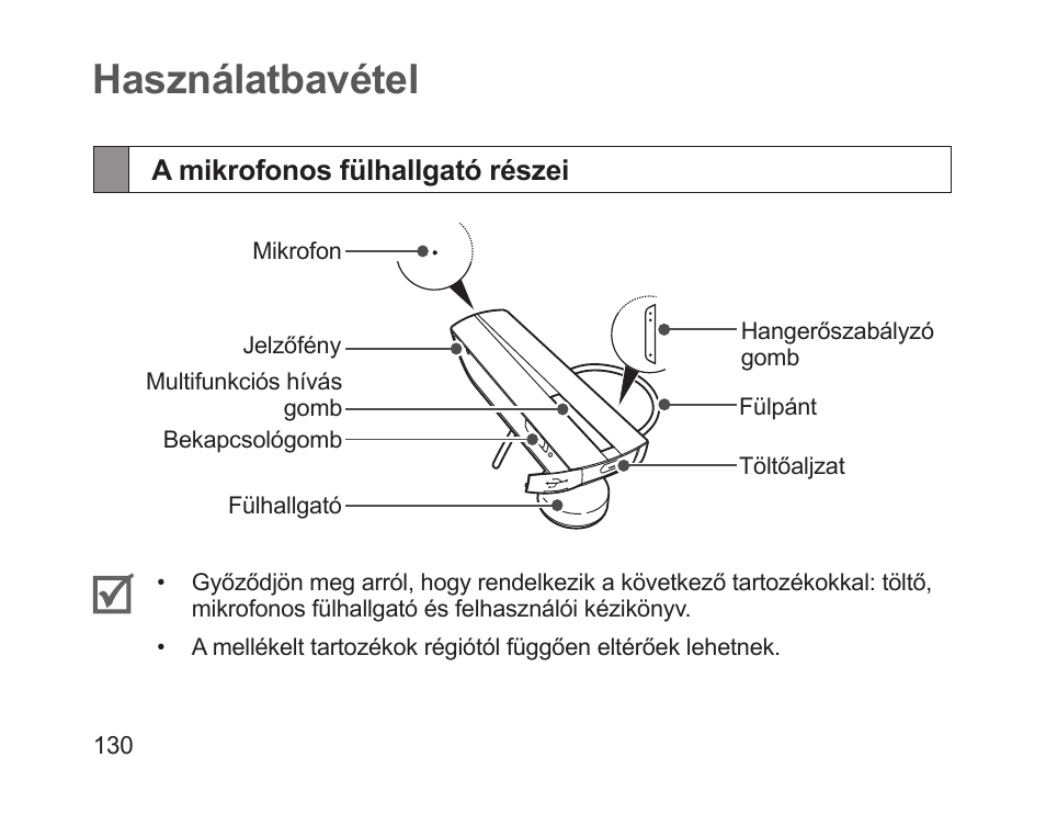 Használatbavétel, A mikrofonos fülhallgató részei | Samsung HM1200 User Manual | Page 132 / 154