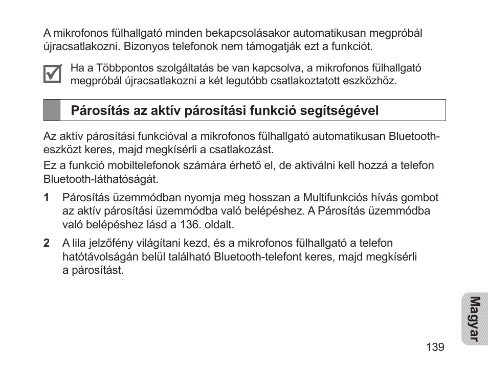 Párosítás az aktív párosítási funkció segítségével | Samsung HM1200 User Manual | Page 141 / 154