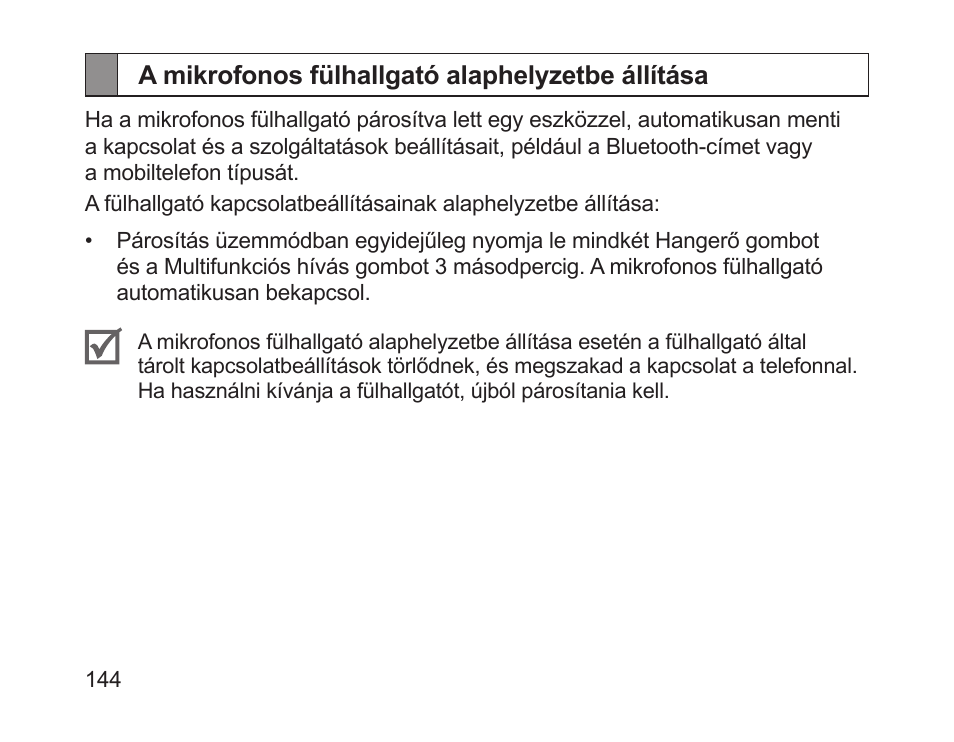 A mikrofonos fülhallgató alaphelyzetbe állítása | Samsung HM1200 User Manual | Page 146 / 154