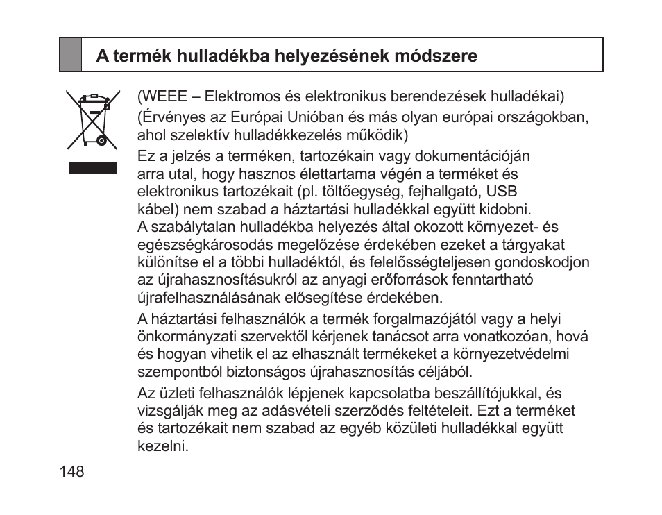 A termék hulladékba helyezésének módszere | Samsung HM1200 User Manual | Page 150 / 154