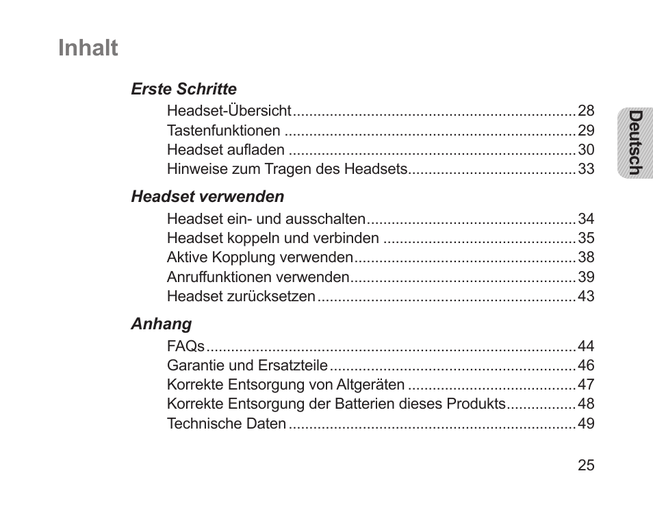 Deutsch, Inhalt | Samsung HM1200 User Manual | Page 27 / 154