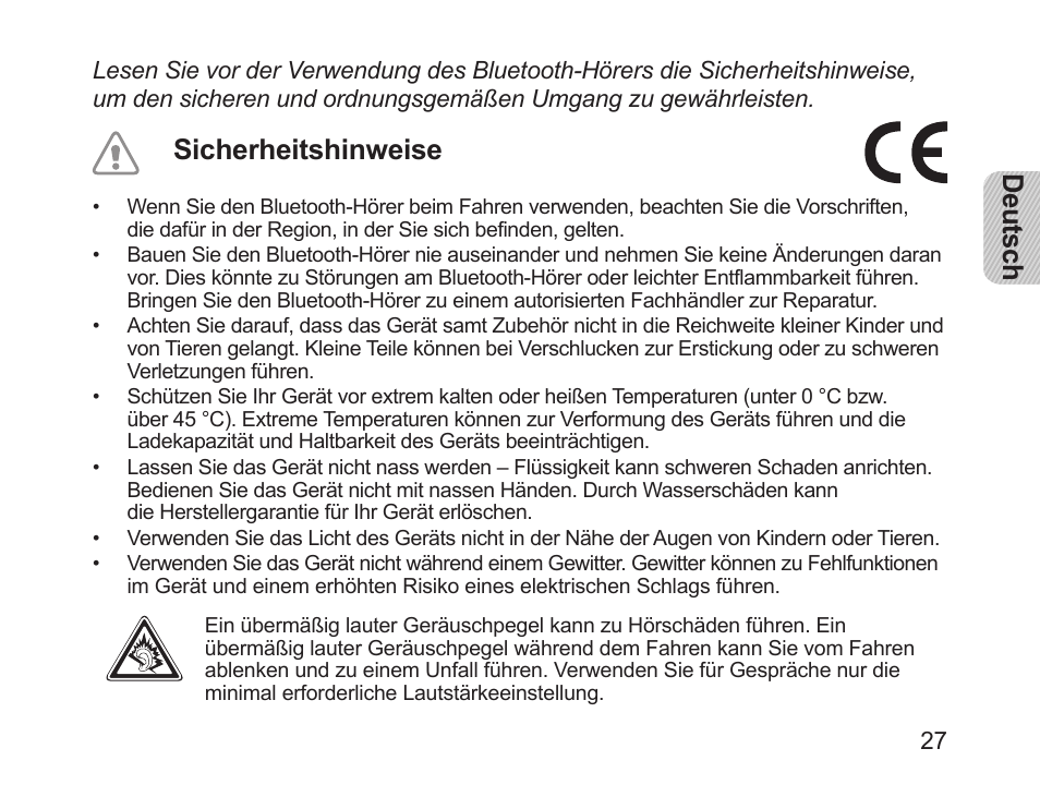 Deutsch, Sicherheitshinweise | Samsung HM1200 User Manual | Page 29 / 154