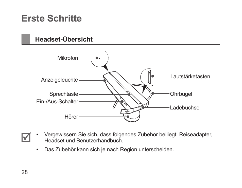 Erste schritte, Headset-übersicht | Samsung HM1200 User Manual | Page 30 / 154