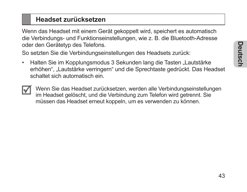 Headset zurücksetzen | Samsung HM1200 User Manual | Page 45 / 154