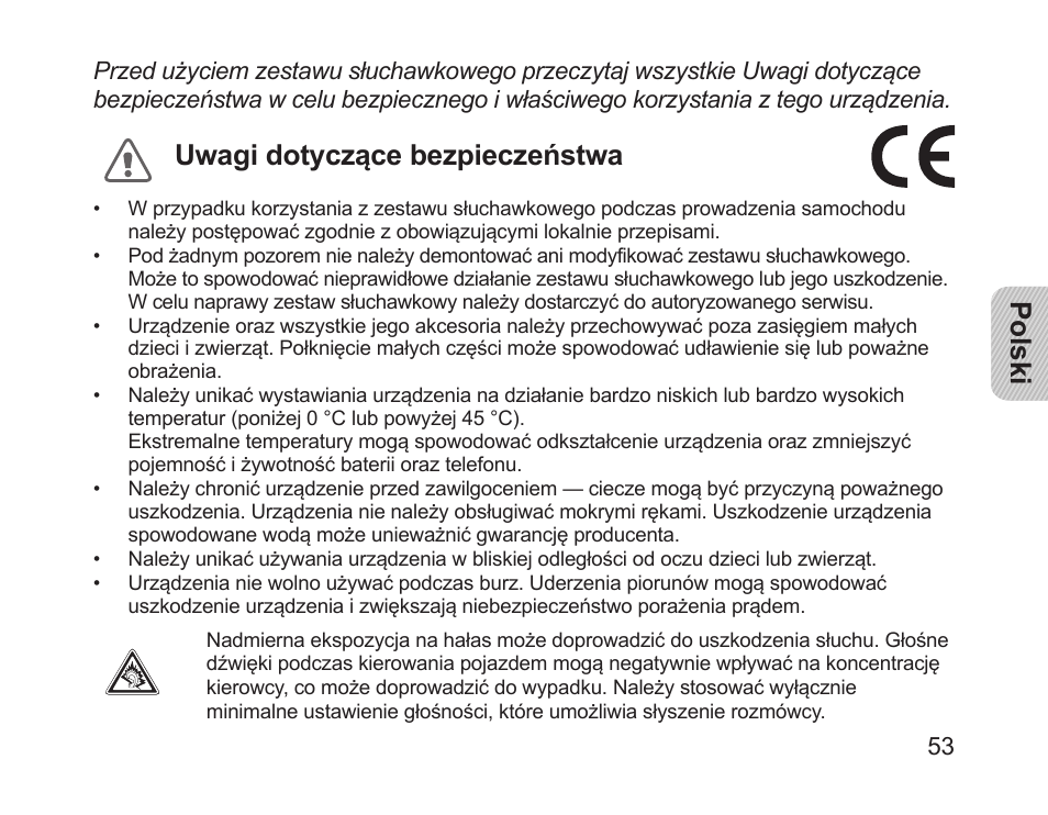 Polski, Uwagi dotyczące bezpieczeństwa | Samsung HM1200 User Manual | Page 55 / 154