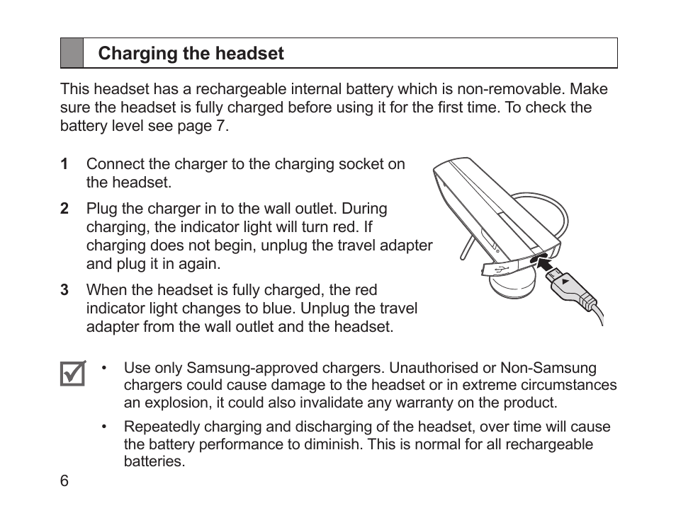 Charging the headset | Samsung HM1200 User Manual | Page 8 / 154