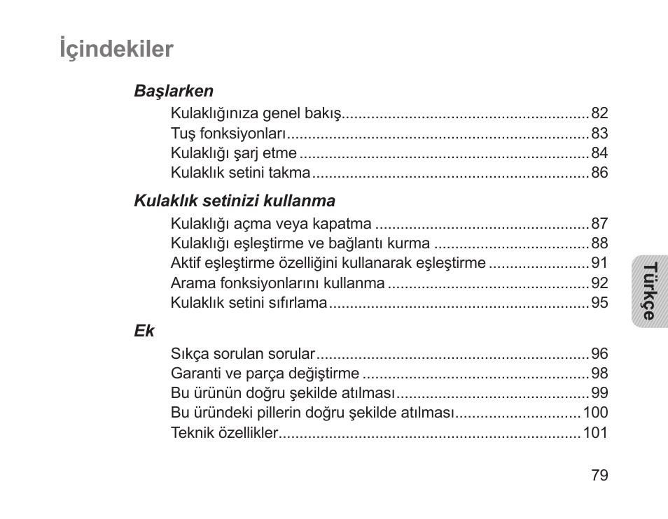 Türkçe, Içindekiler | Samsung HM1200 User Manual | Page 81 / 154