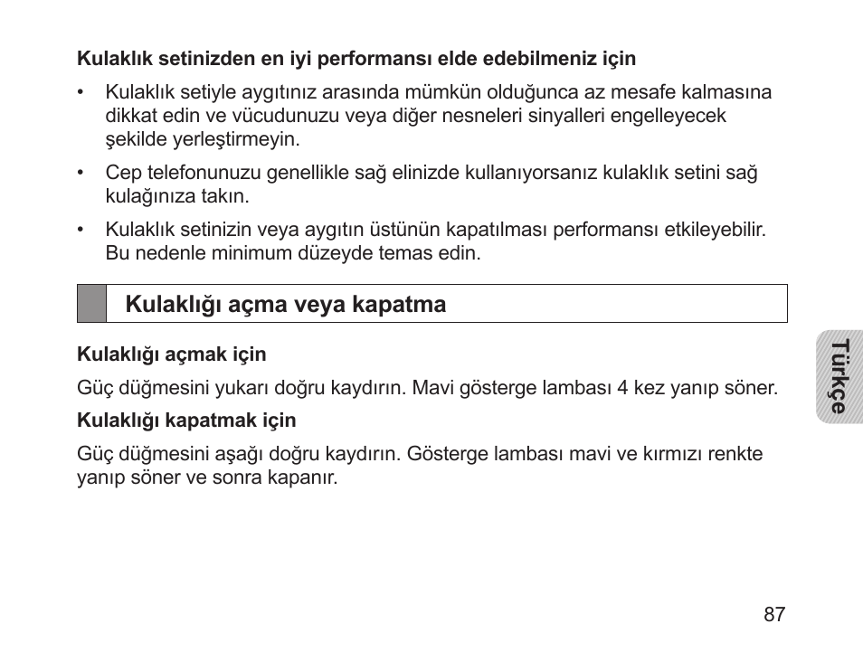 Kulaklığı açma veya kapatma | Samsung HM1200 User Manual | Page 89 / 154