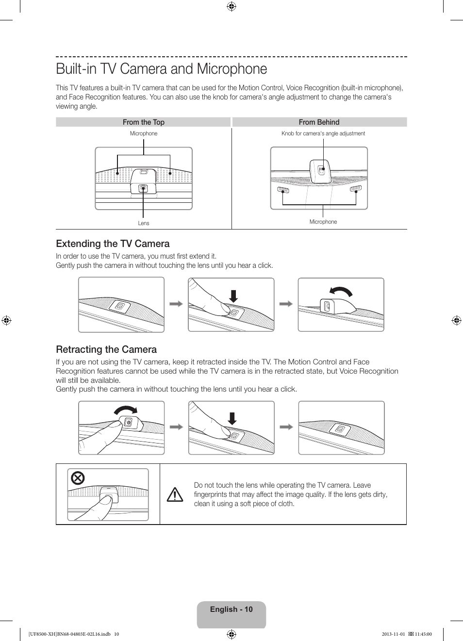 Built-in tv camera and microphone, 경고 주의 경고 주의 | Samsung UE46F8500SL User Manual | Page 10 / 385