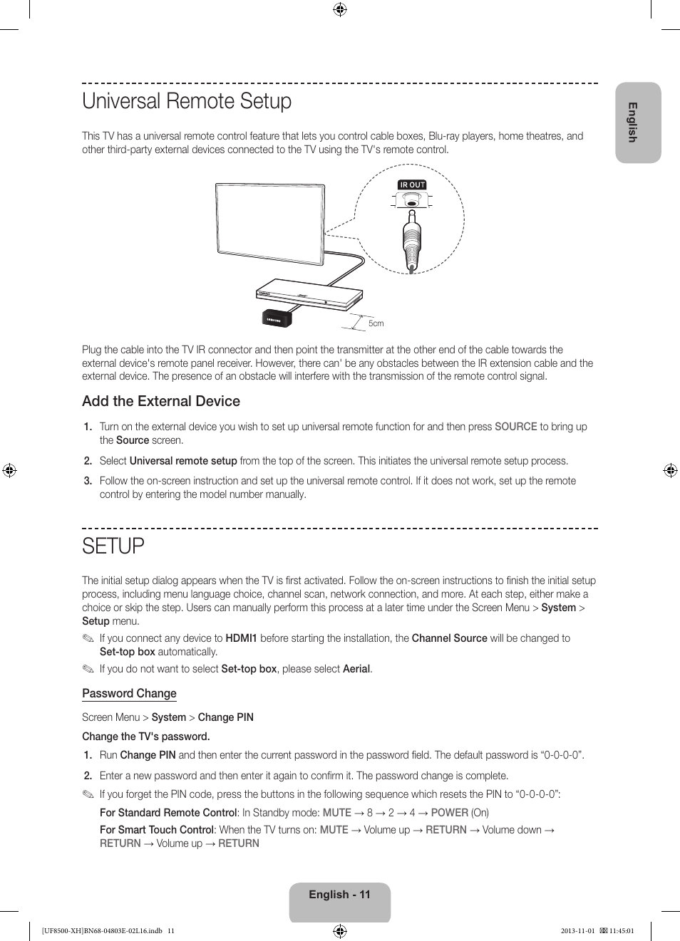 Universal remote setup, Setup, Add the external device | Samsung UE46F8500SL User Manual | Page 11 / 385