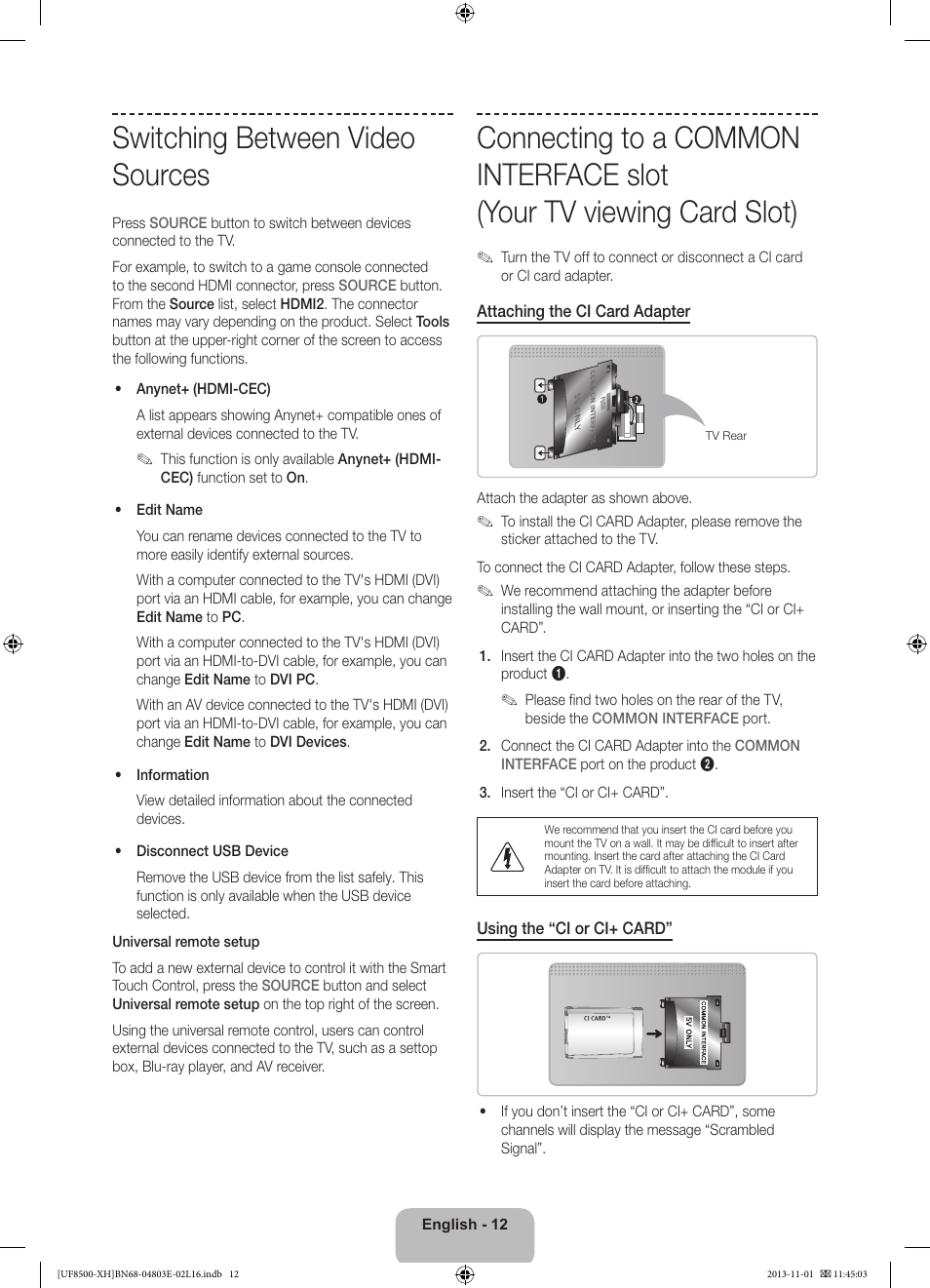 Switching between video sources | Samsung UE46F8500SL User Manual | Page 12 / 385