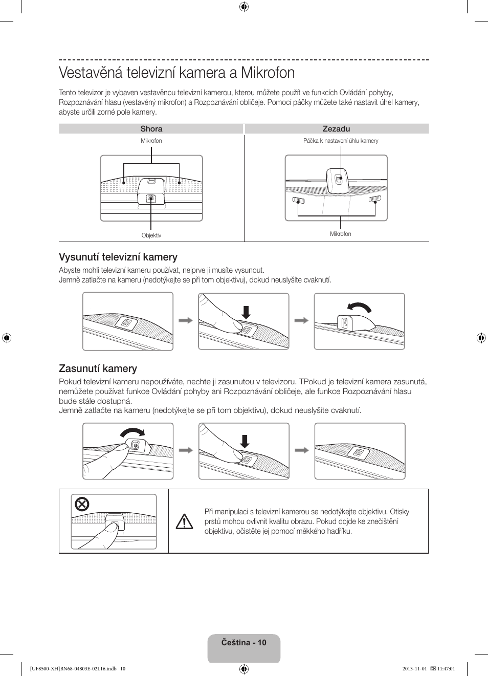 Vestavěná televizní kamera a mikrofon, 경고 주의 경고 주의 | Samsung UE46F8500SL User Manual | Page 154 / 385