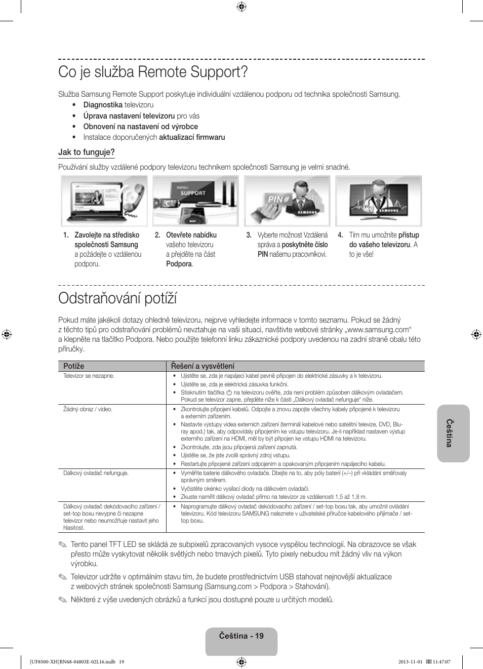 Co je služba remote support, Odstraňování potíží | Samsung UE46F8500SL User Manual | Page 163 / 385