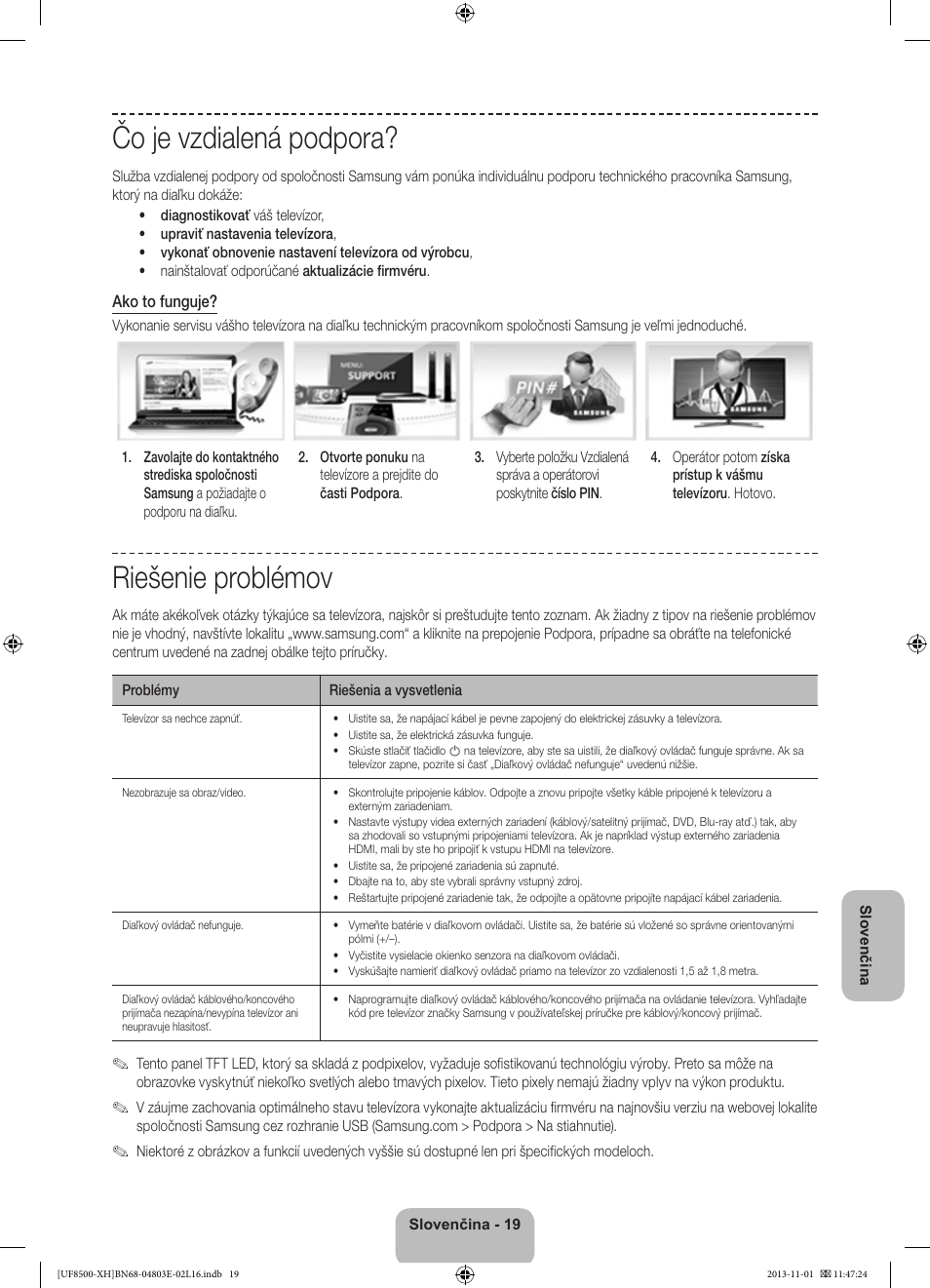 Čo je vzdialená podpora, Riešenie problémov | Samsung UE46F8500SL User Manual | Page 187 / 385