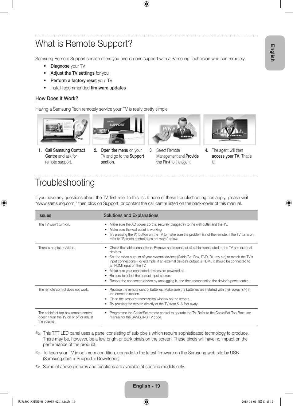 What is remote support, Troubleshooting | Samsung UE46F8500SL User Manual | Page 19 / 385