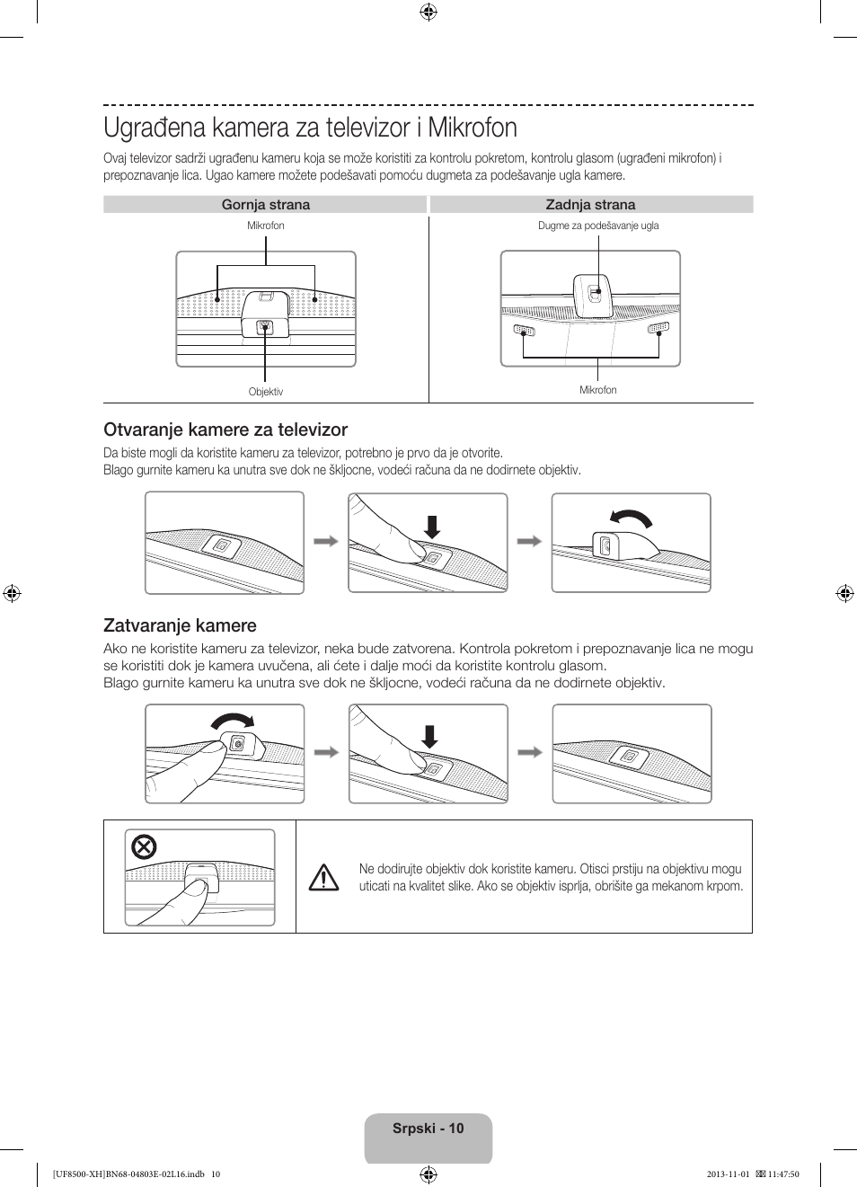 Ugrađena kamera za televizor i mikrofon, 경고 주의 경고 주의 | Samsung UE46F8500SL User Manual | Page 226 / 385