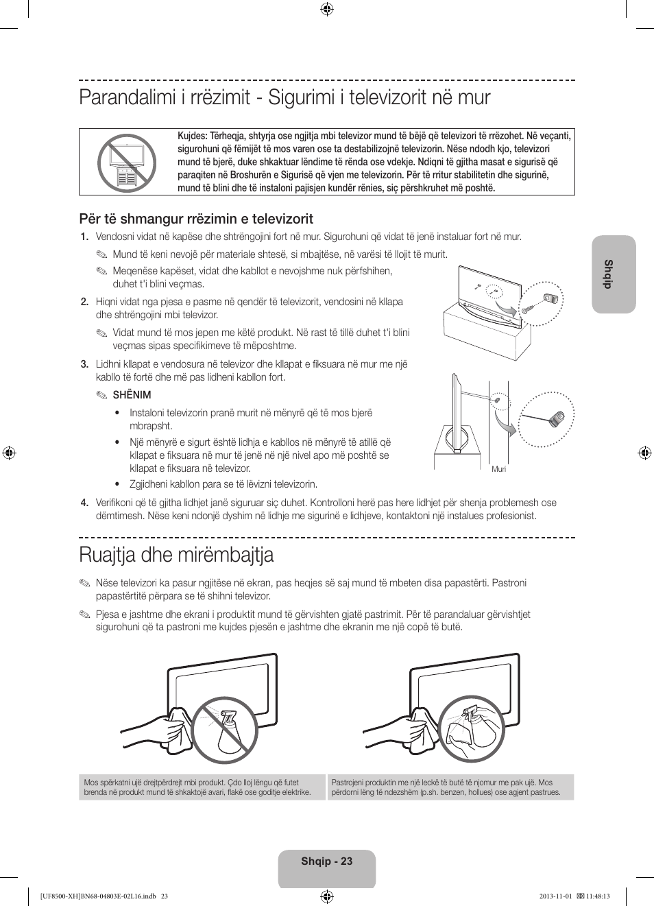 Ruajtja dhe mirëmbajtja, Për të shmangur rrëzimin e televizorit | Samsung UE46F8500SL User Manual | Page 263 / 385
