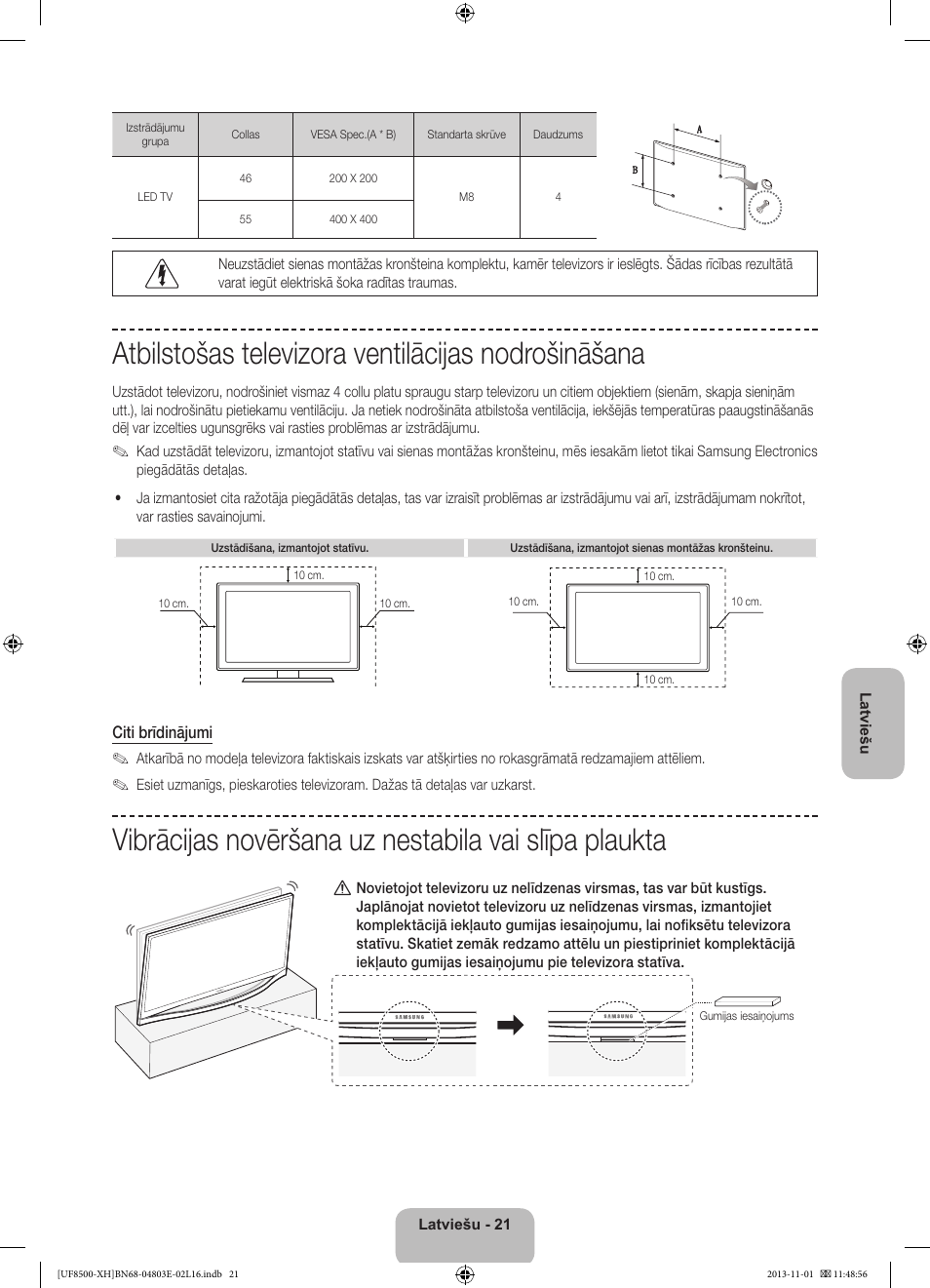 Atbilstošas televizora ventilācijas nodrošināšana | Samsung UE46F8500SL User Manual | Page 333 / 385