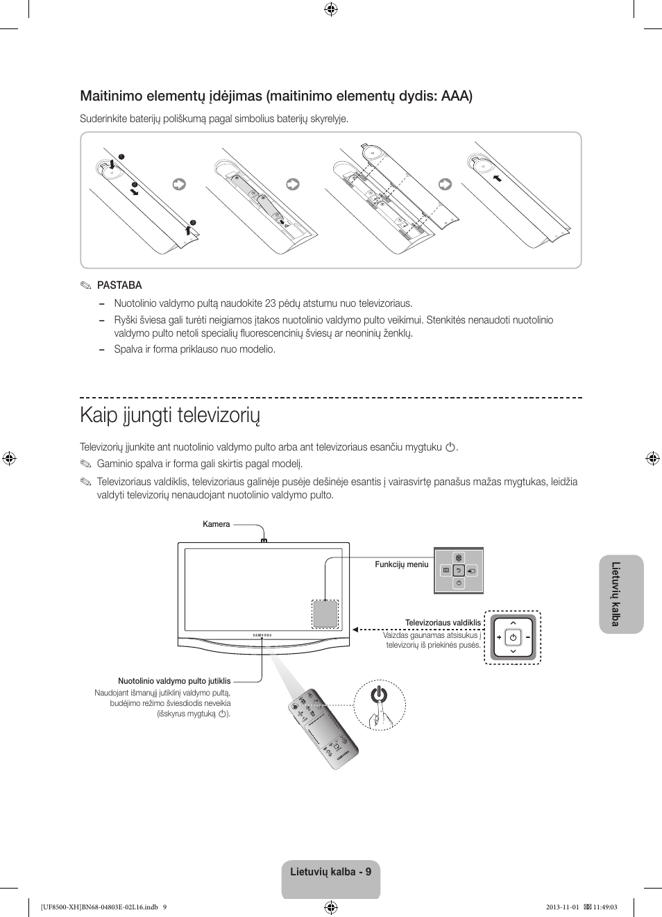 Kaip įjungti televizorių | Samsung UE46F8500SL User Manual | Page 345 / 385
