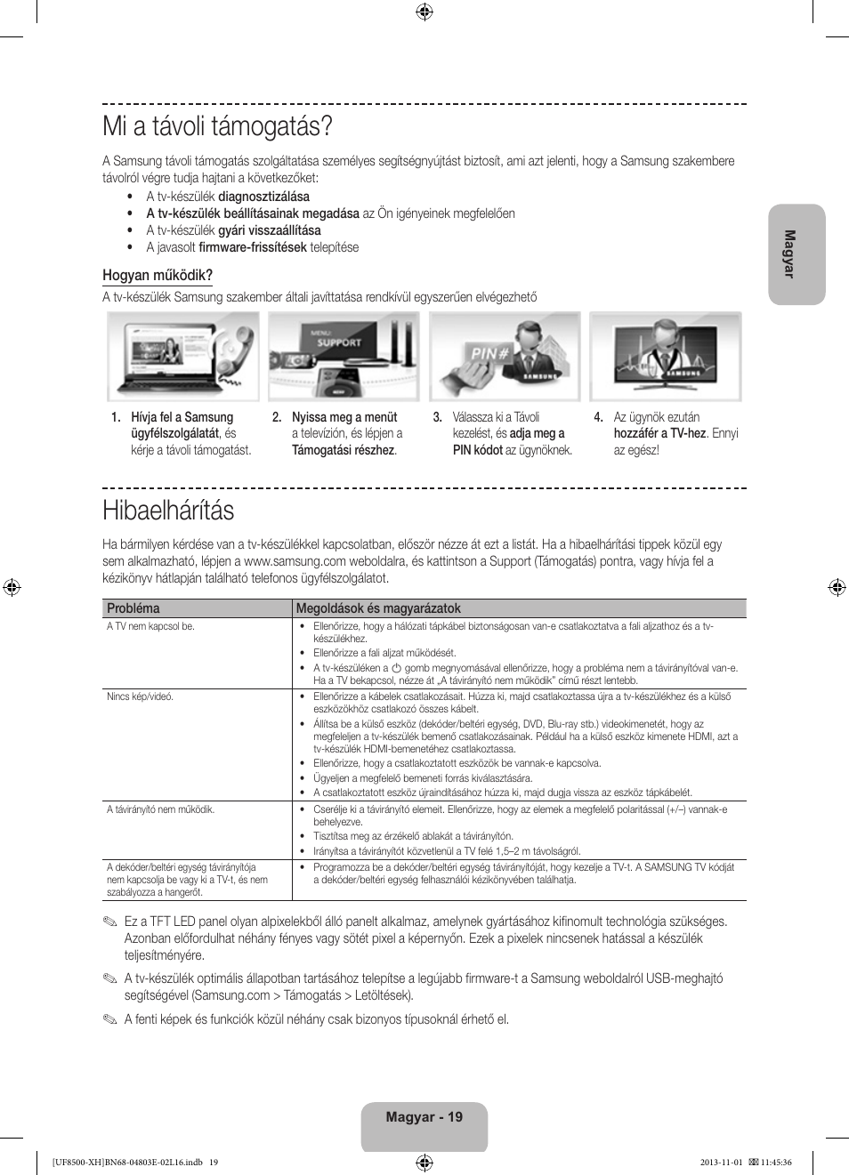 Mi a távoli támogatás, Hibaelhárítás | Samsung UE46F8500SL User Manual | Page 43 / 385