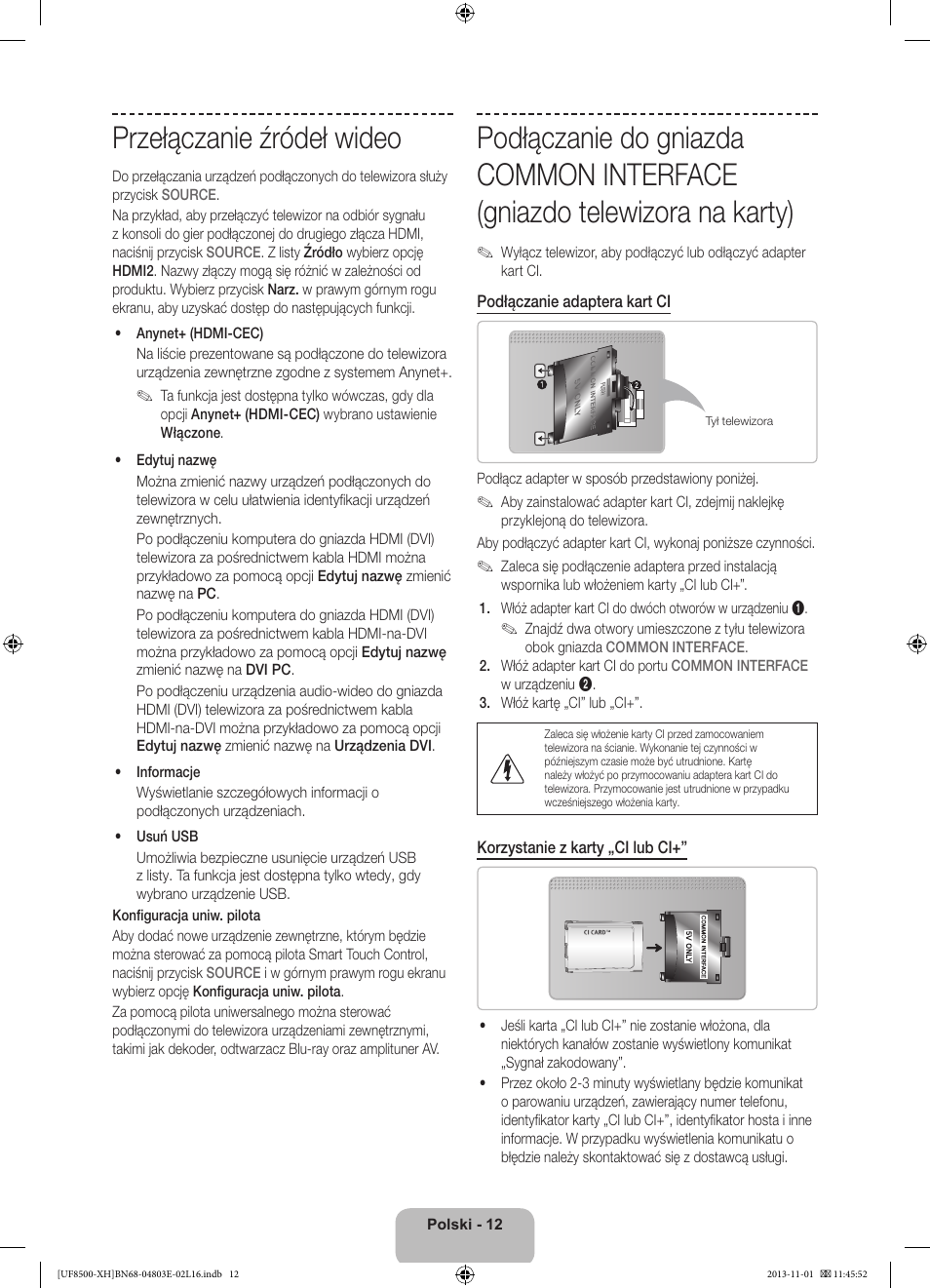 Przełączanie źródeł wideo | Samsung UE46F8500SL User Manual | Page 60 / 385