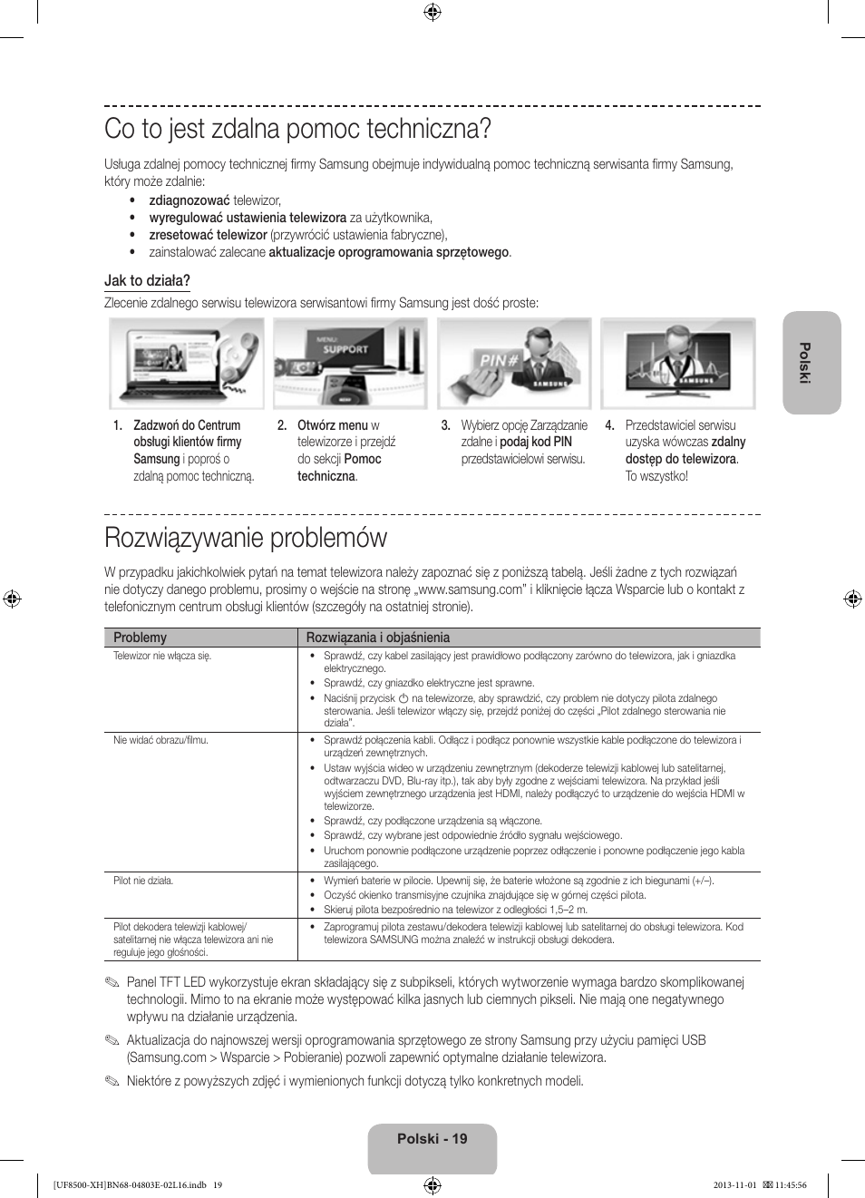 Co to jest zdalna pomoc techniczna, Rozwiązywanie problemów | Samsung UE46F8500SL User Manual | Page 67 / 385