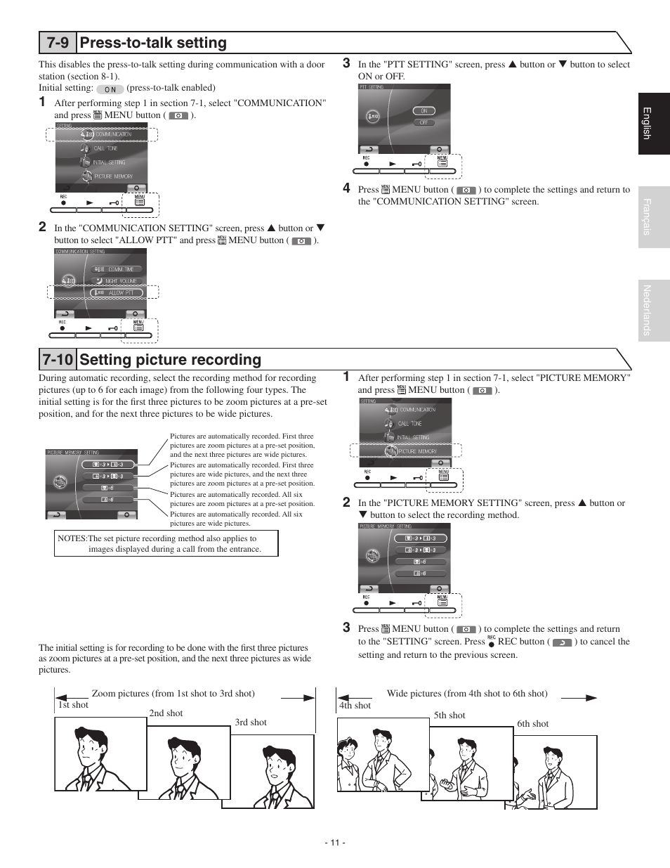 9 press-to-talk setting, 10 setting picture recording | Aiphone JK-1MED User Manual | Page 11 / 17