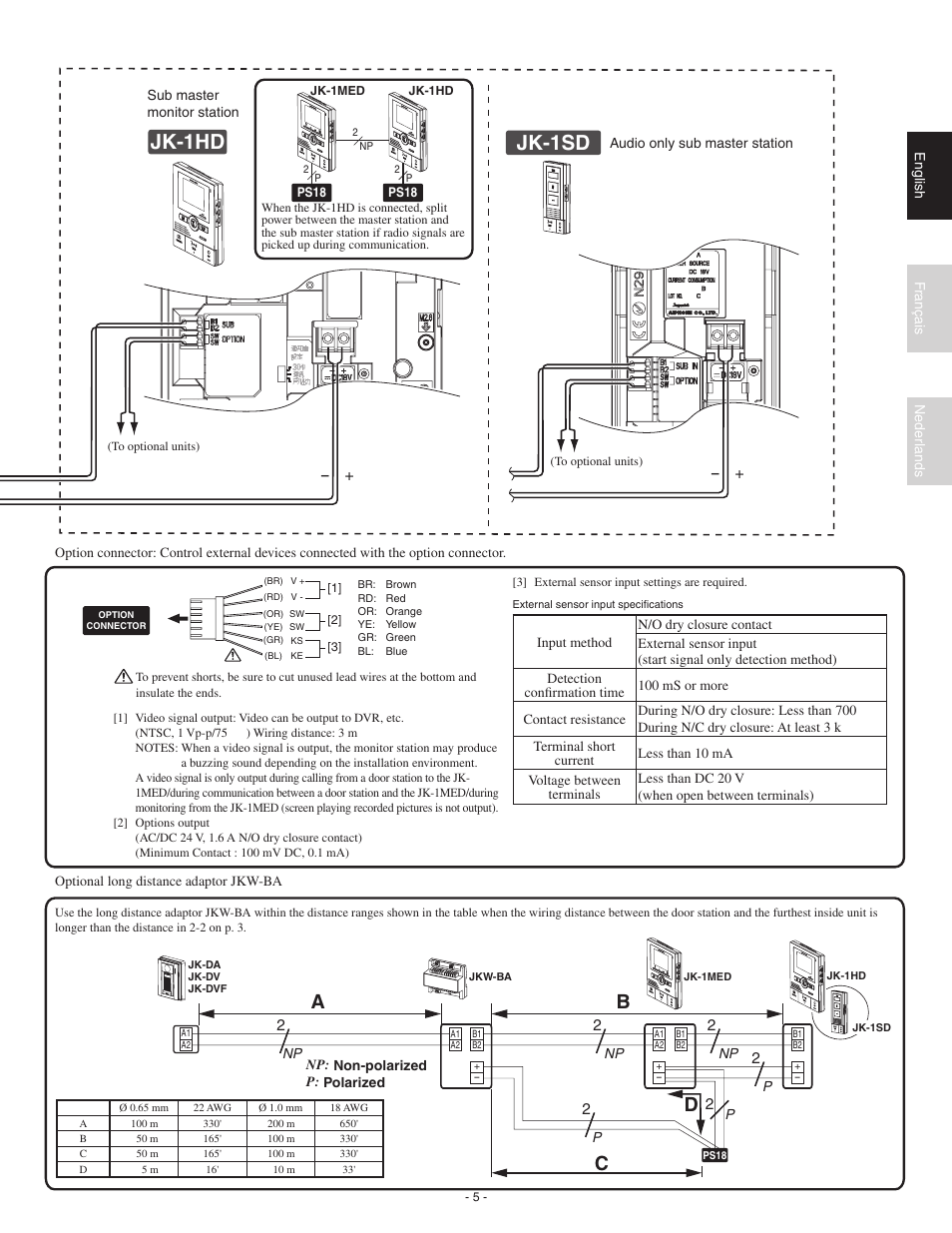 Wiring, Jk-1hd, Jk-1med | Jk-1sd, Ab c, Door | Aiphone JK-1MED User Manual | Page 5 / 17