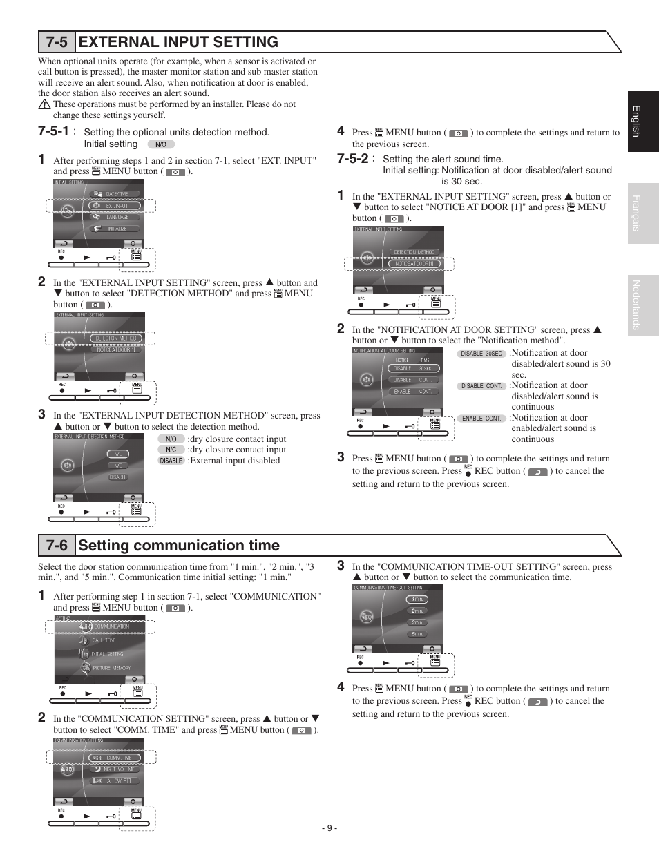 5 external input setting, 6 setting communication time | Aiphone JK-1MED User Manual | Page 9 / 17