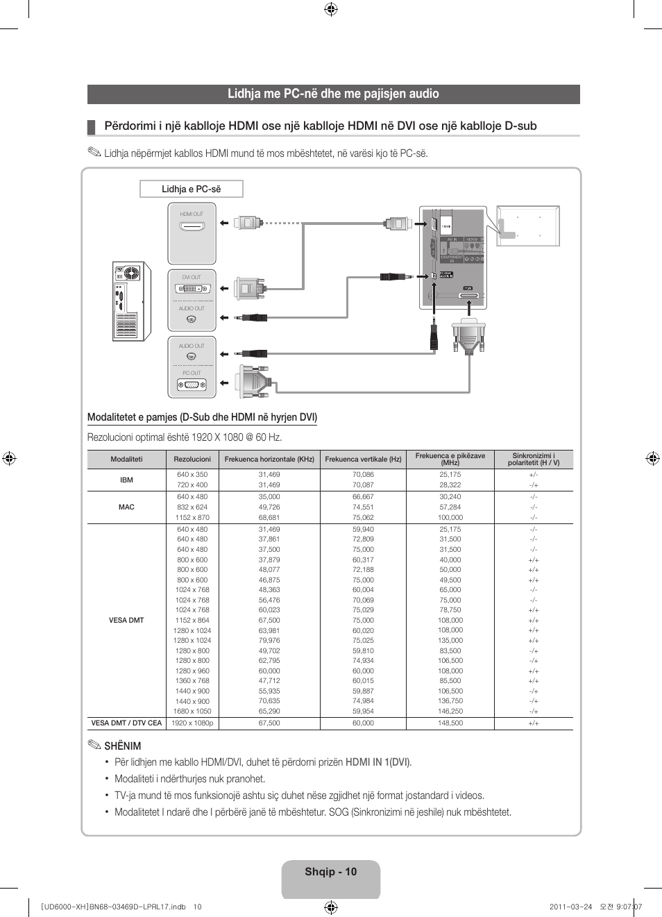 Lidhja me pc-në dhe me pajisjen audio | Samsung UE40D6000TW User Manual | Page 212 / 344