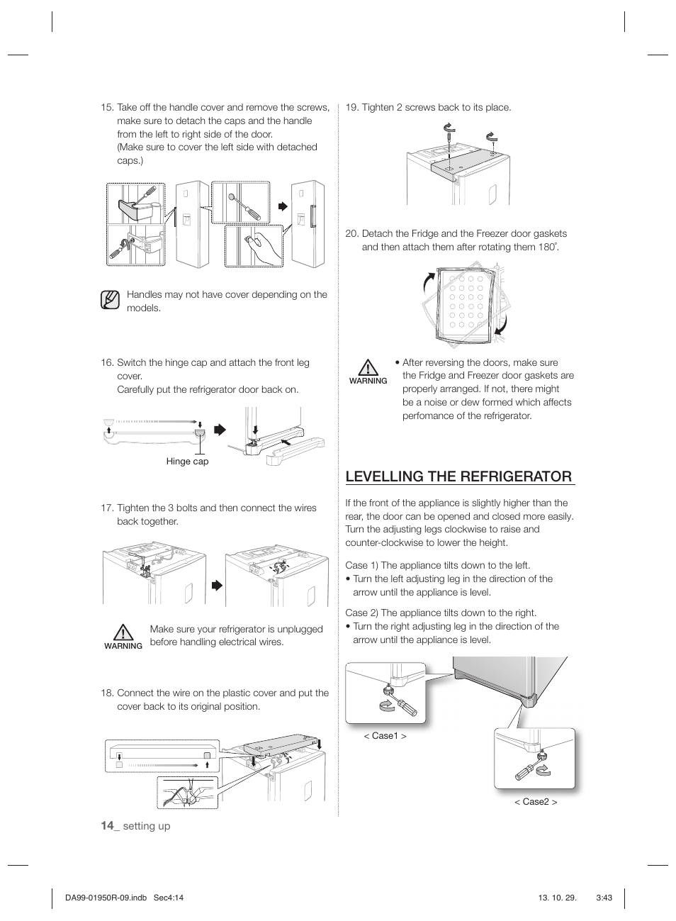 Levelling the refrigerator | Samsung RR82PHIS User Manual | Page 14 / 200