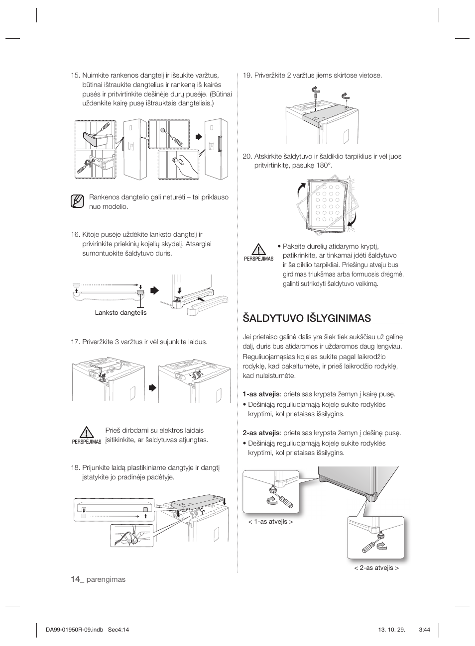 Šaldytuvo išlyginimas | Samsung RR82PHIS User Manual | Page 168 / 200
